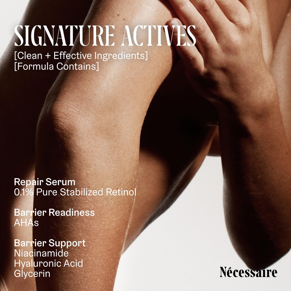 Nécessaire The Body Retinol lotion swirl texture showcases rich yet smooth cream.