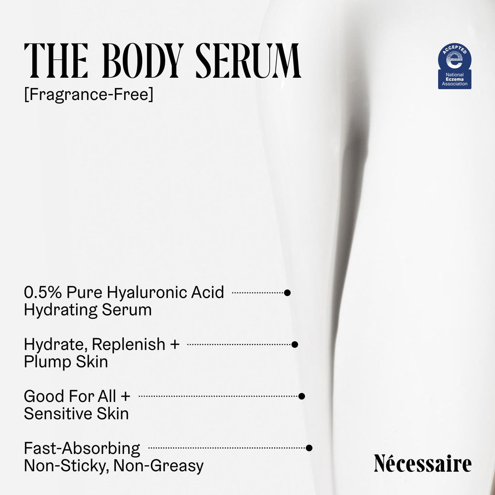 Nécessaire body serum dermatologist-tested label on packaging