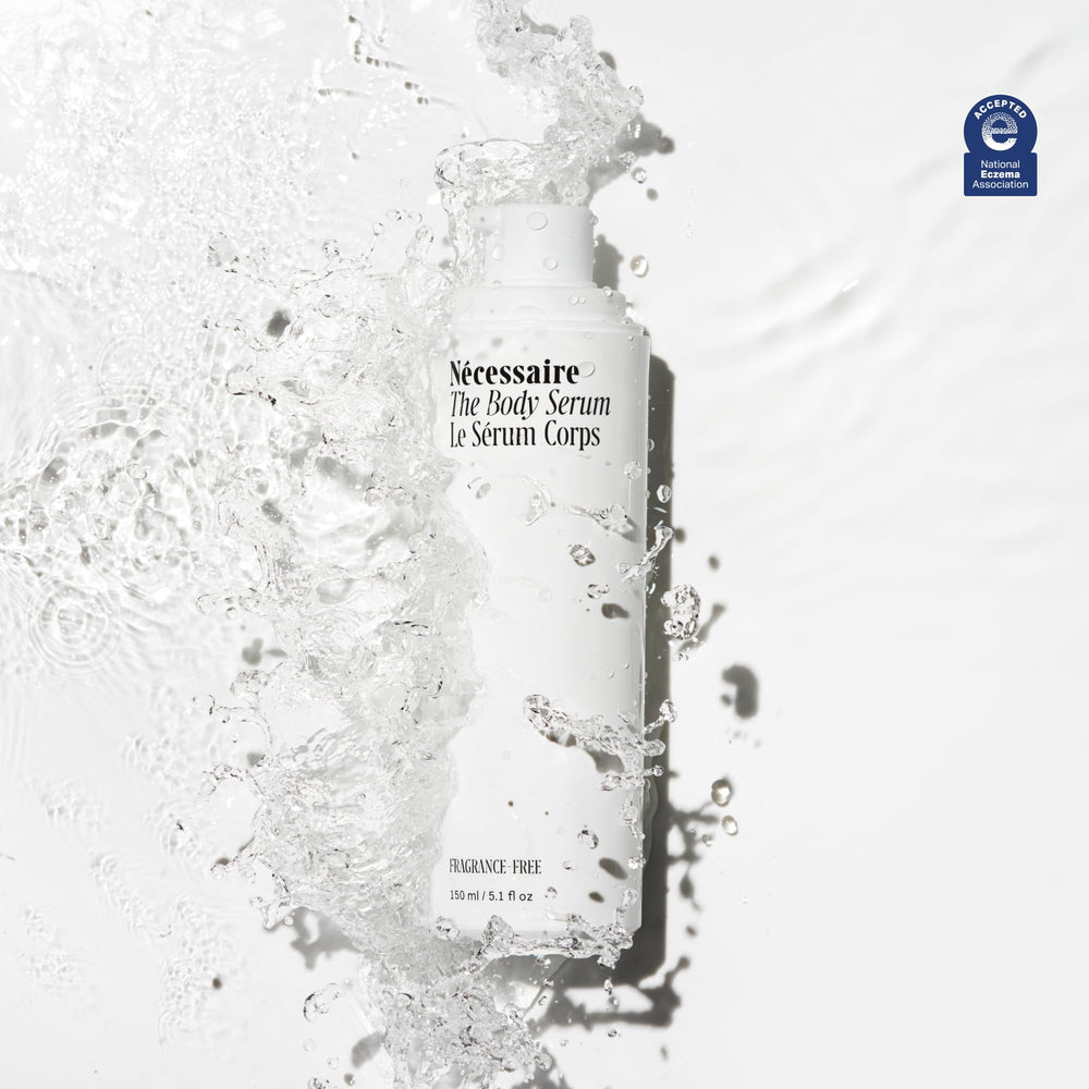 Nécessaire body serum close-up showing fast-absorbing finish