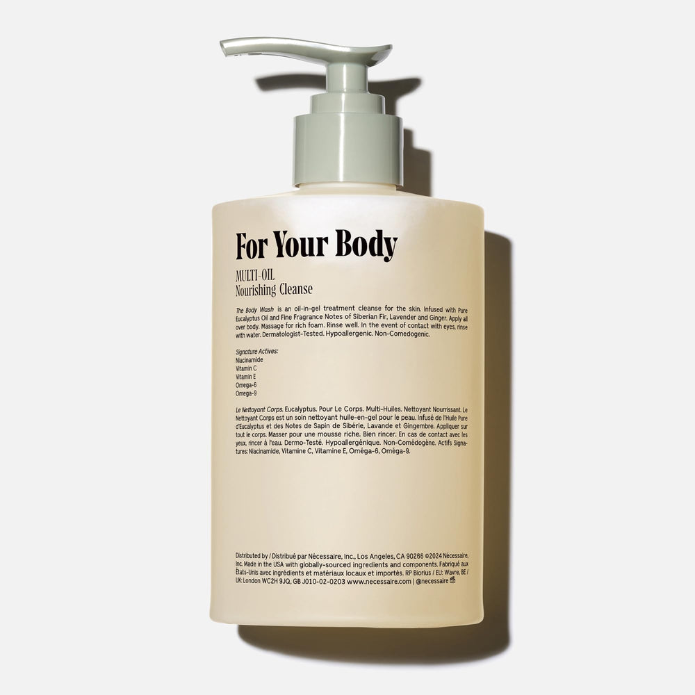 Nécessaire body wash eucalyptus foam closeup showing rich, creamy lather