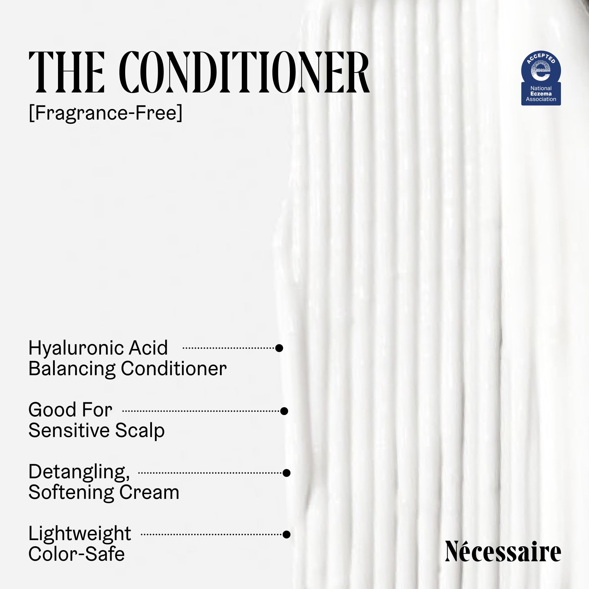 Nécessaire The Conditioner product shot communicates eczema safe seal.