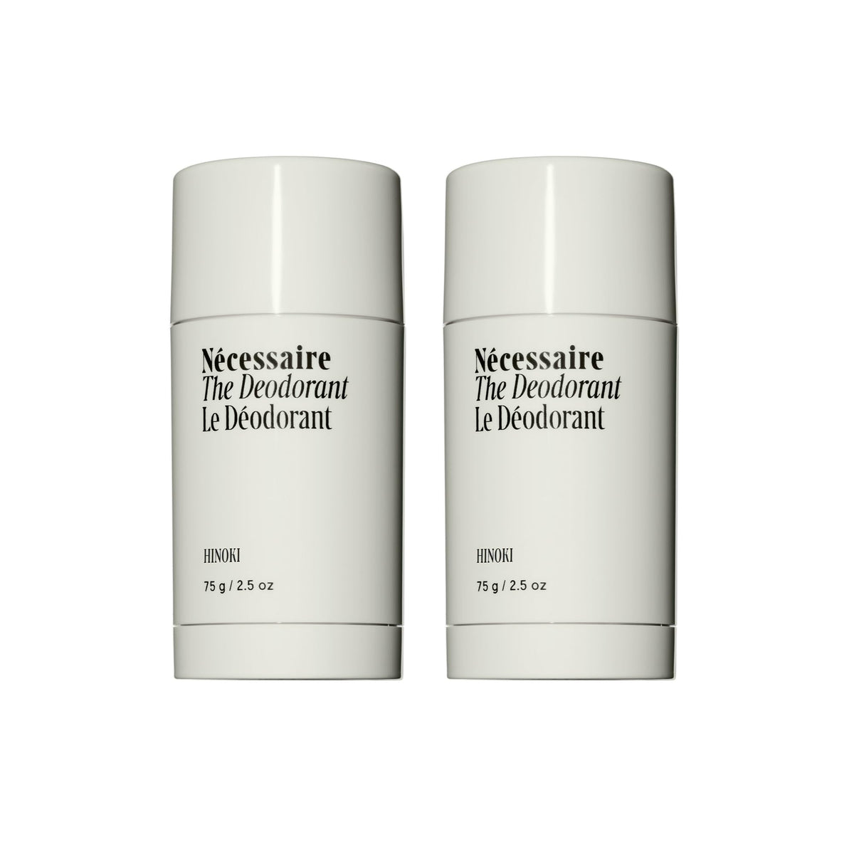 Nécessaire Hinoki deodorant bottle close-up showing aluminum-free protection for daily freshness.