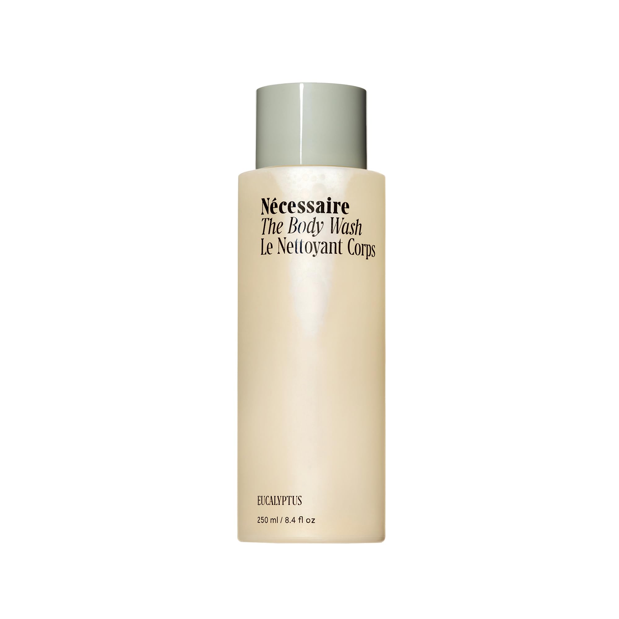 Nécessaire Eucalyptus body wash bottle shows a gentle daily cleanse for sensitive skin