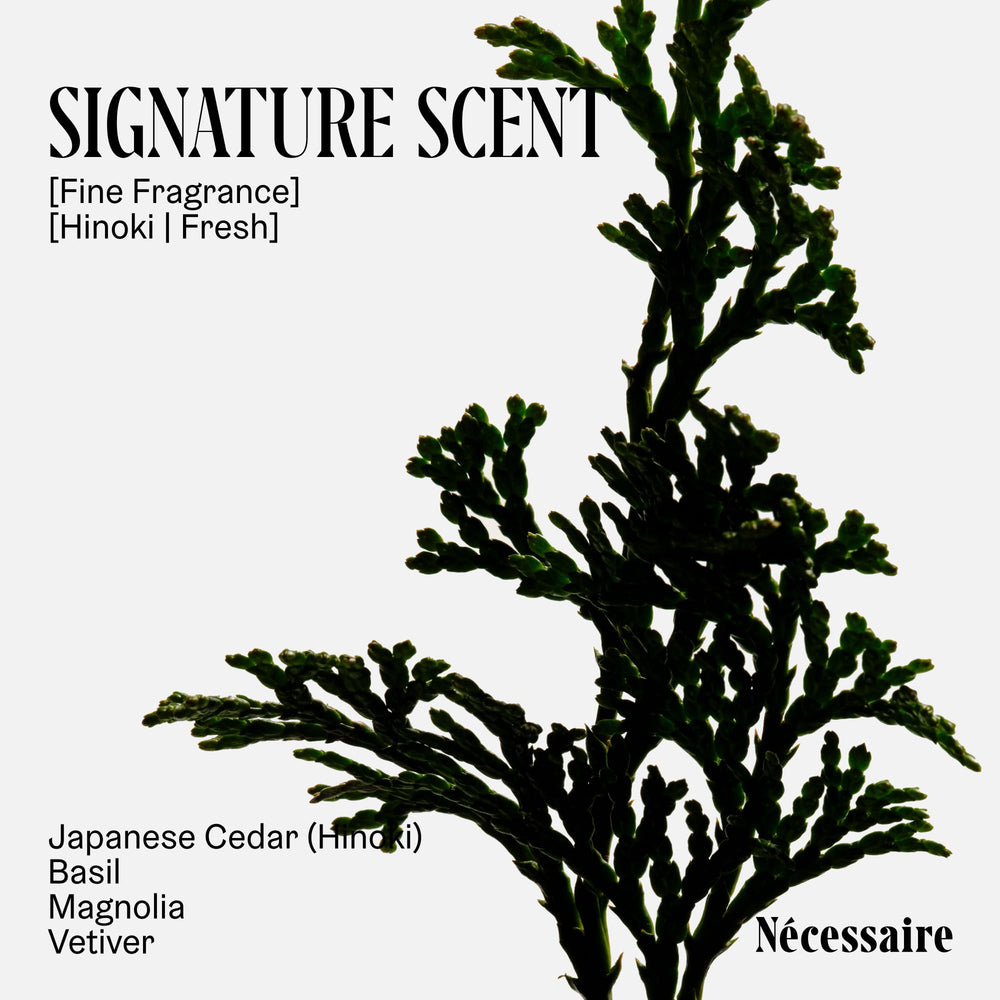Nécessaire Hinoki scent notes of hinoki and basil create a refreshing shower aroma.
