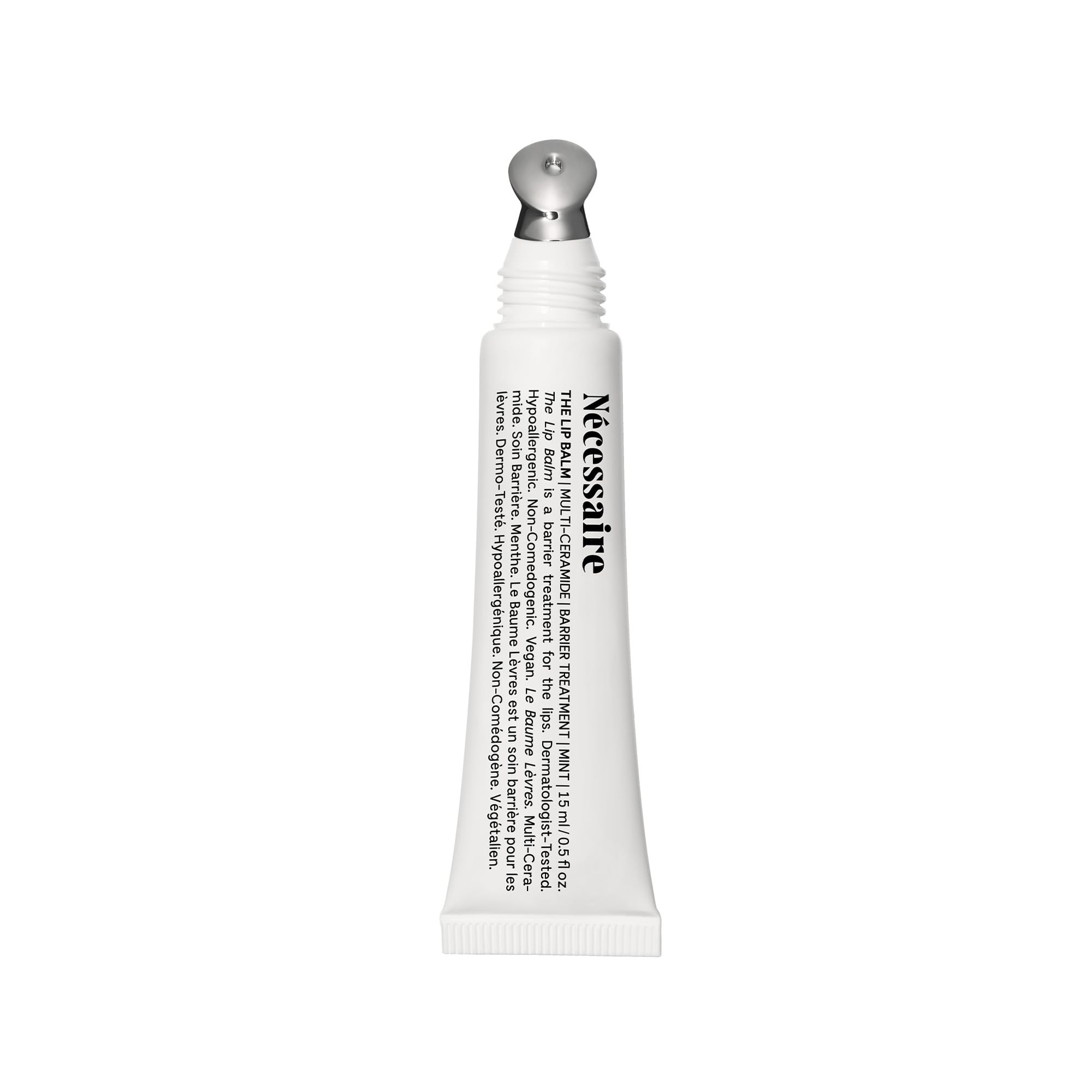 Nécessaire Lip Balm barrier-cream tube provides nourishing protection for dry lips.