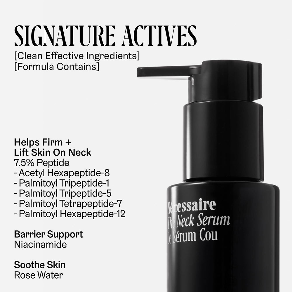 Nécessaire neck serum 5-peptides ingredient highlight for neck resilience.