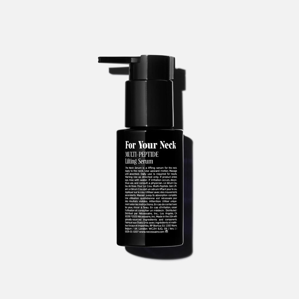 Close-up of Nécessaire neck serum texture ready to absorb.