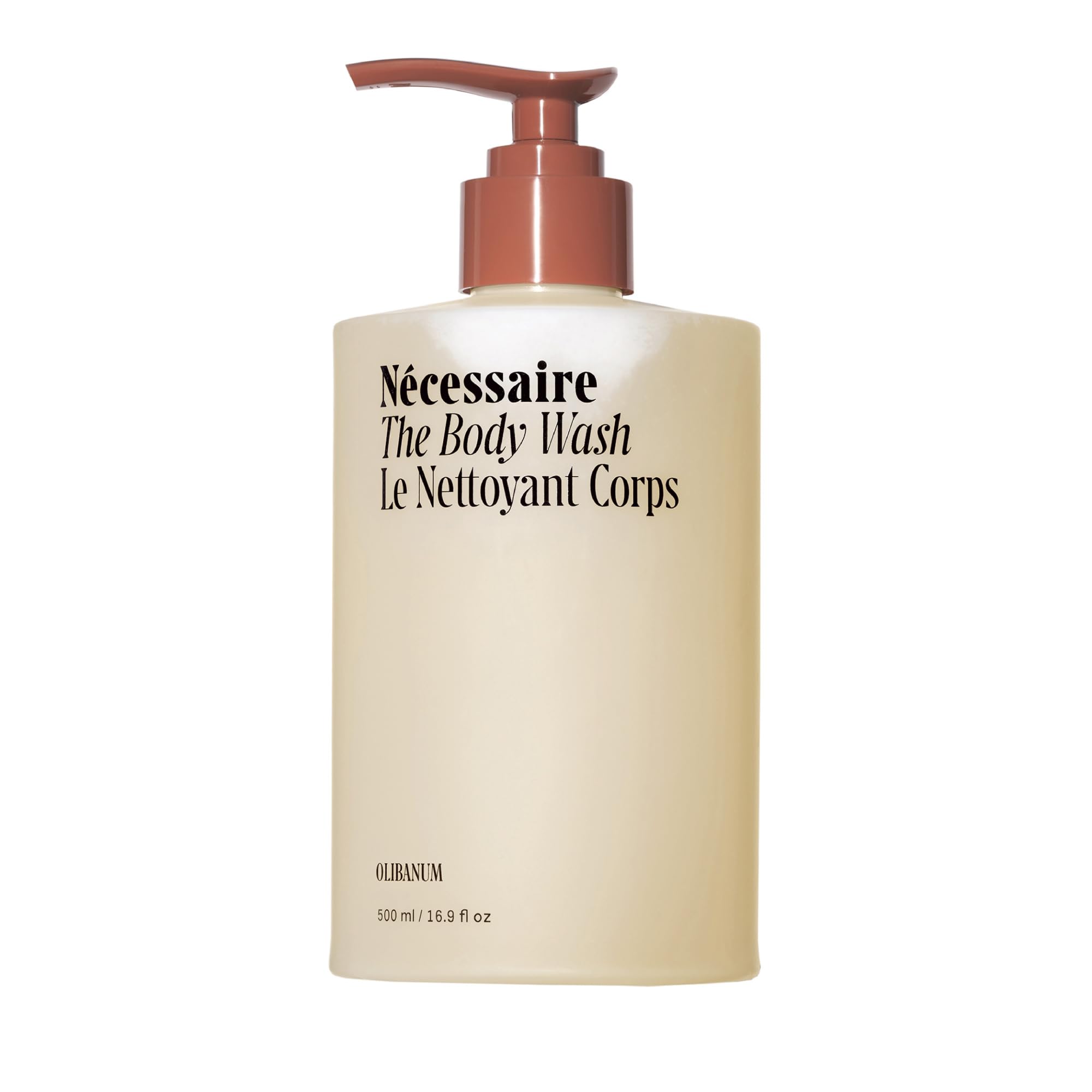 Nécessaire Olibanum body wash bottle with premium packaging for daily cleansing.