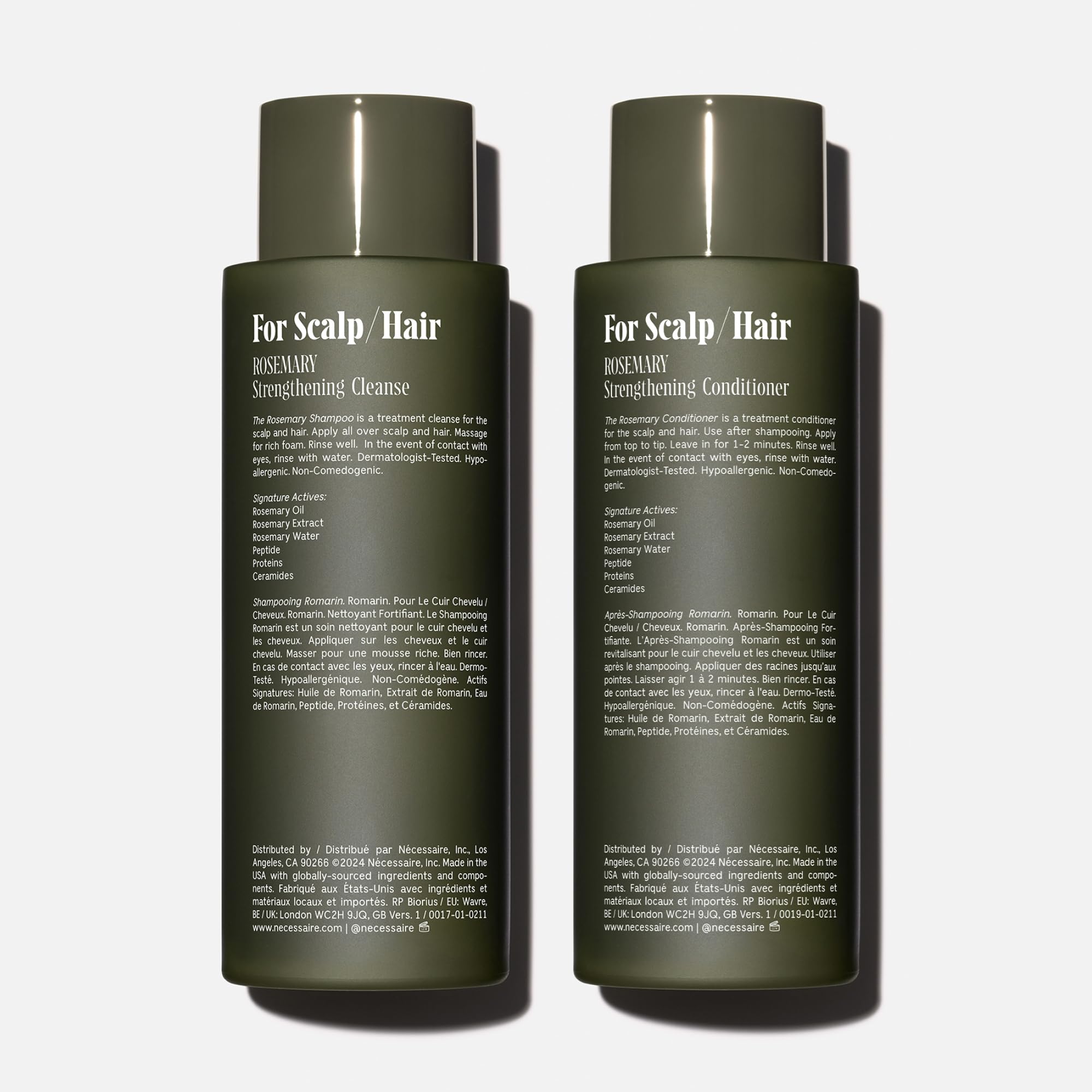 Nécessaire Rosemary Conditioner bottle shows detangling formula for smoother hair.