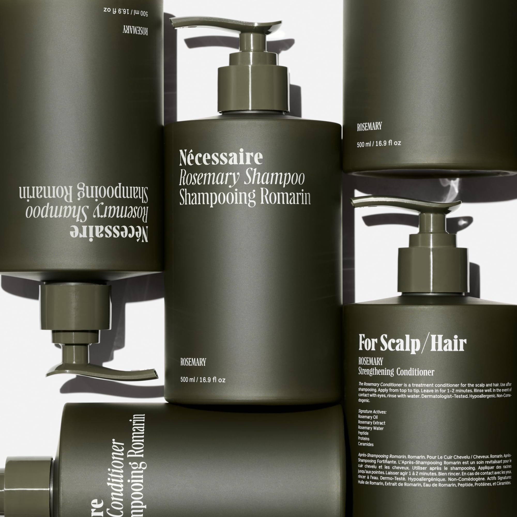 Nécessaire Rosemary Conditioner bottle demonstrates detangling and smoothing action.