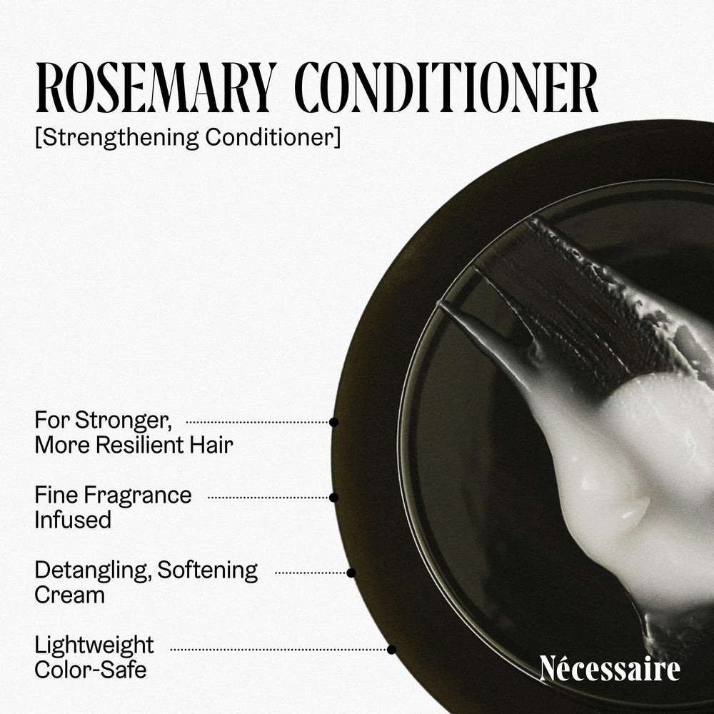 Nécessaire Rosemary Conditioner bottle highlights ceramides and proteins benefits.
