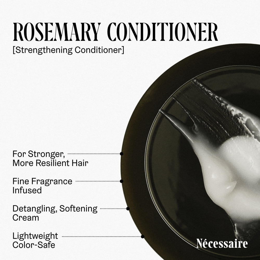 Nécessaire Rosemary Oil bottle highlights pure essential oil benefits for scalp care.