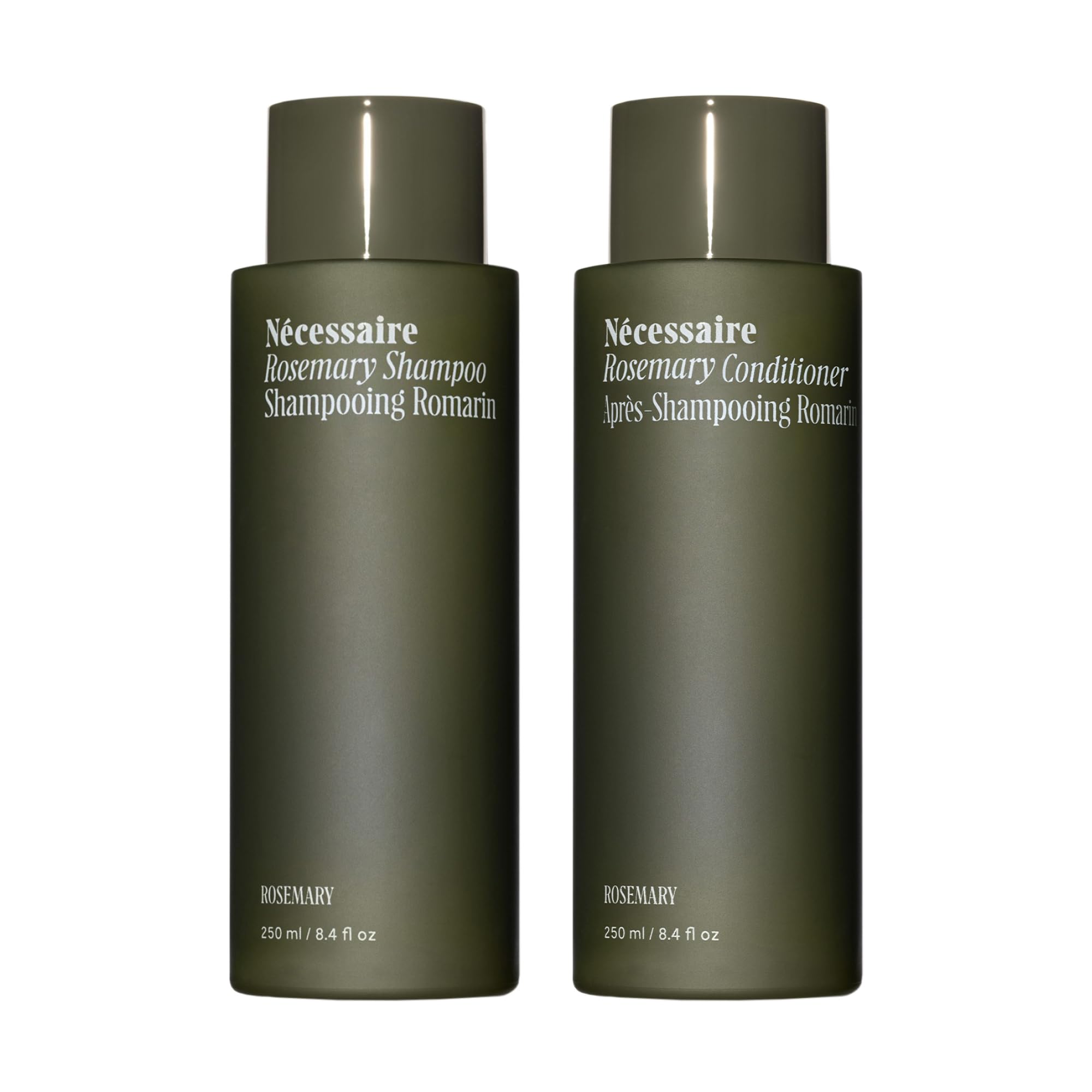 Nécessaire Rosemary Shampoo bottle highlights a gentle, sulfate-free cleanse for the scalp.