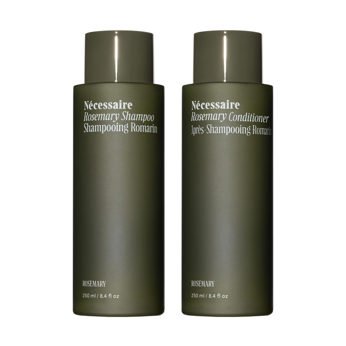 Nécessaire Rosemary Shampoo bottle highlights a gentle, sulfate-free cleanse for the scalp.