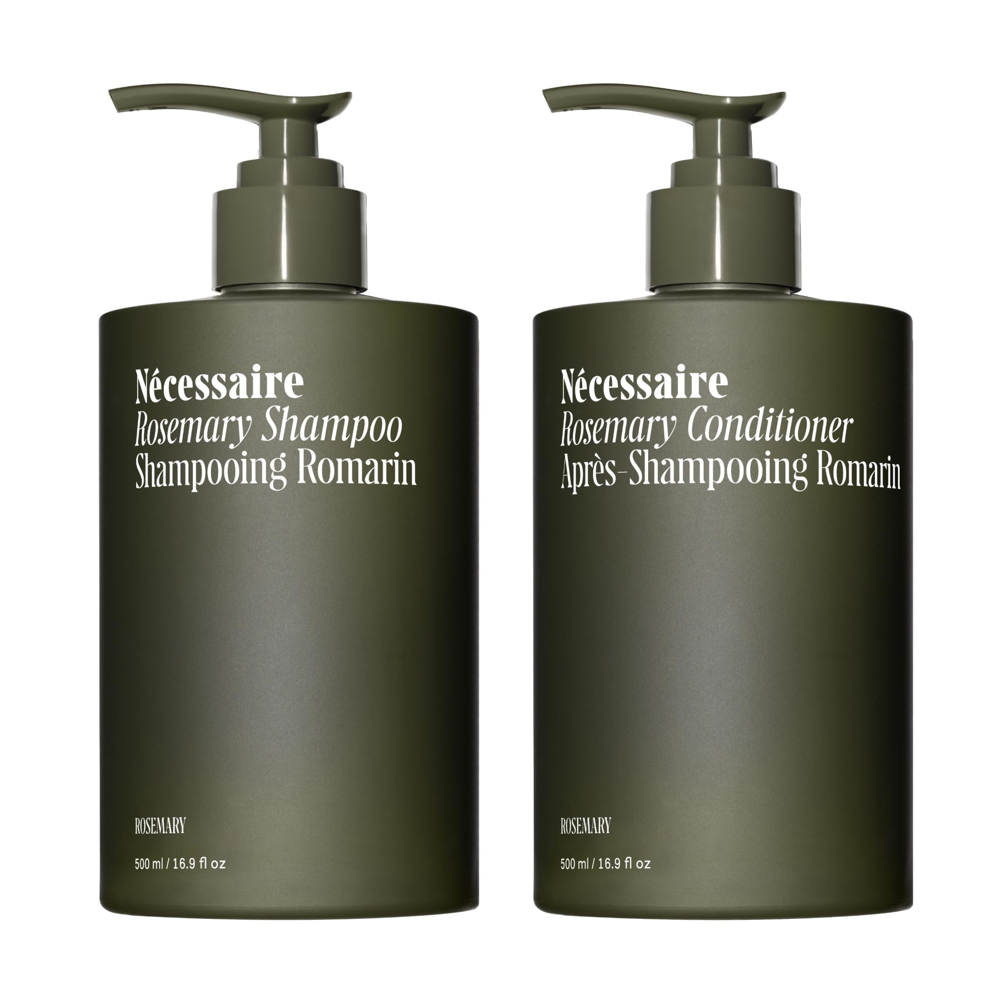 Nécessaire Rosemary Shampoo bottle shows a strengthening formula for healthier hair.