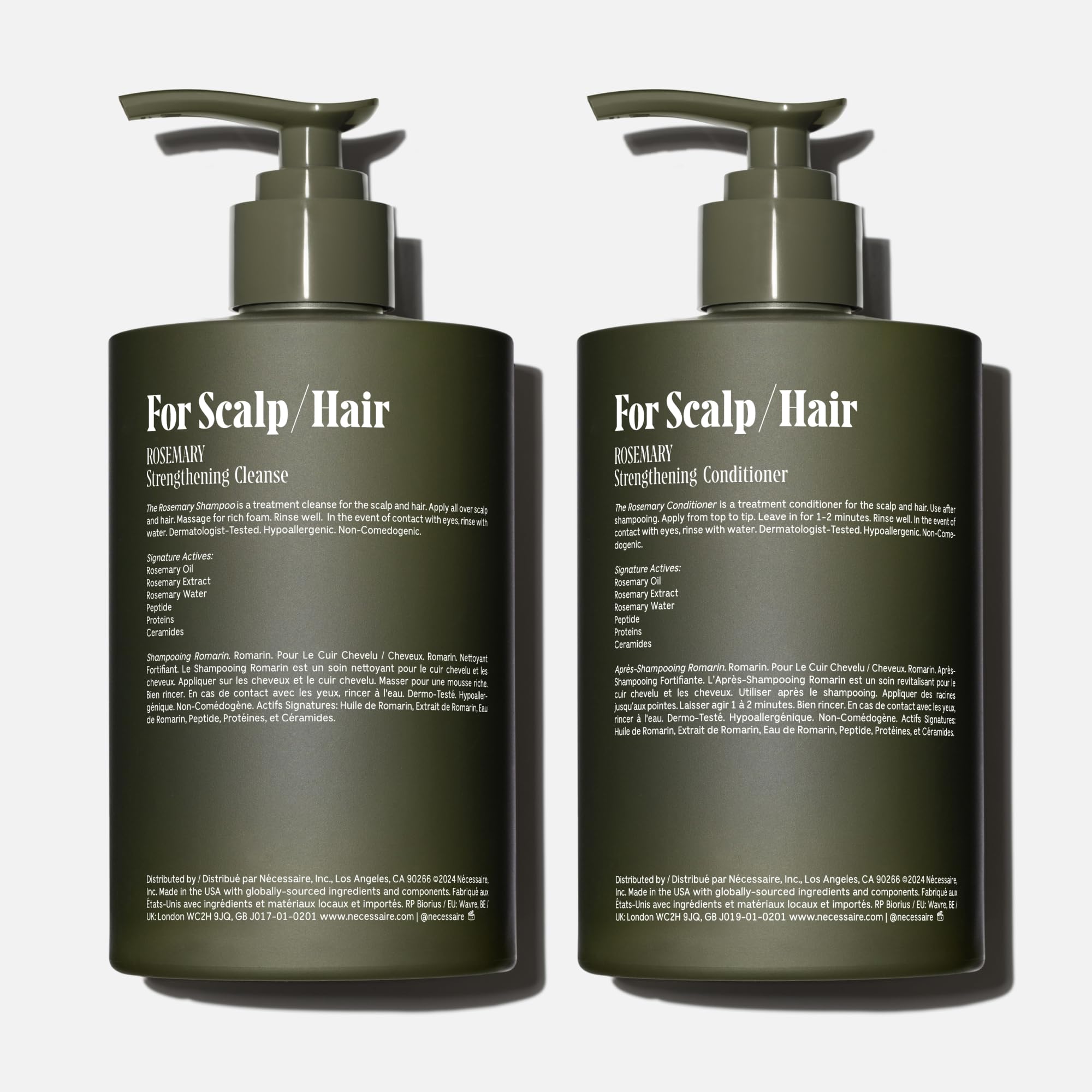 Nécessaire Rosemary Shampoo close-up highlights rosemary-infused care for scalp freshness.