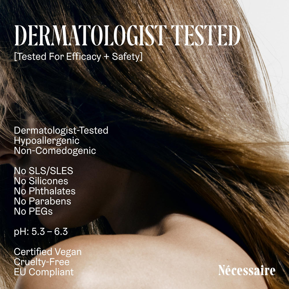 Nécessaire Rosemary Shampoo application at sink for thinning-hair friendly cleansing.