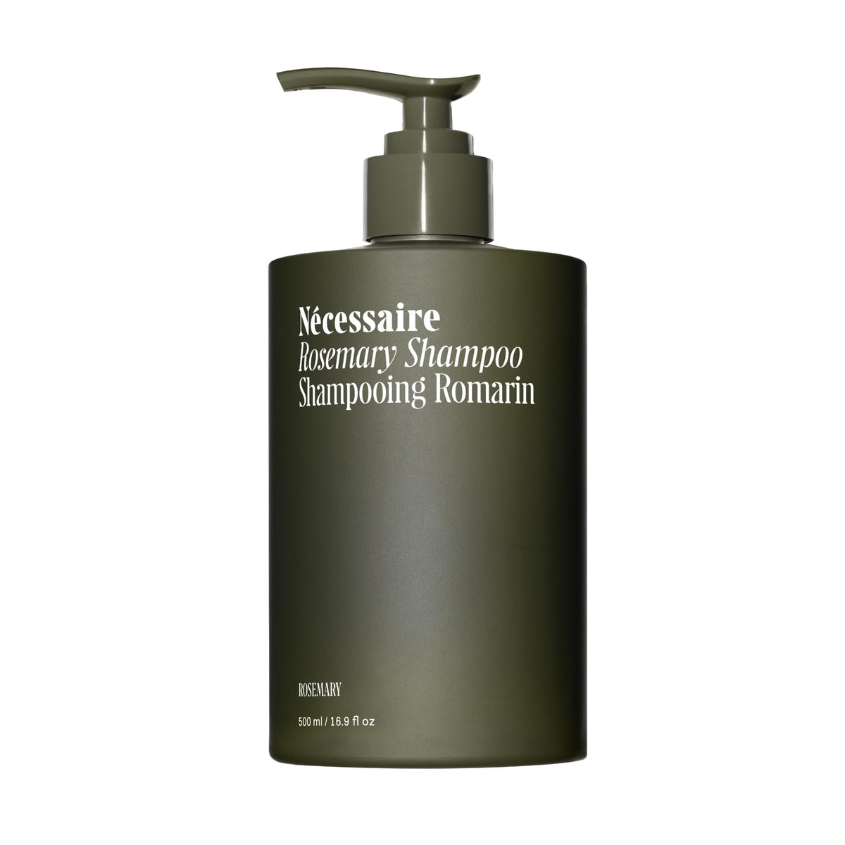 Nécessaire Rosemary Shampoo pump bottle for easy daily cleansing.