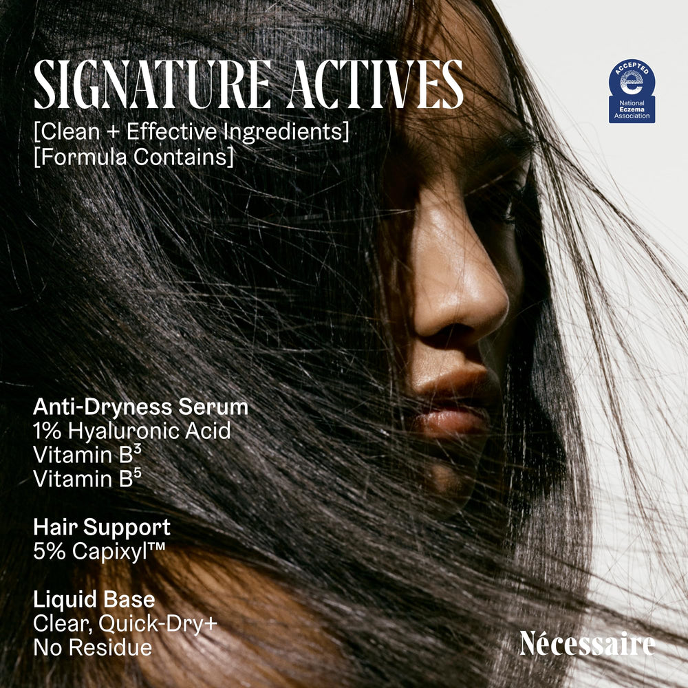 Nécessaire Scalp Serum hydrates a dry scalp with hyaluronic acid.