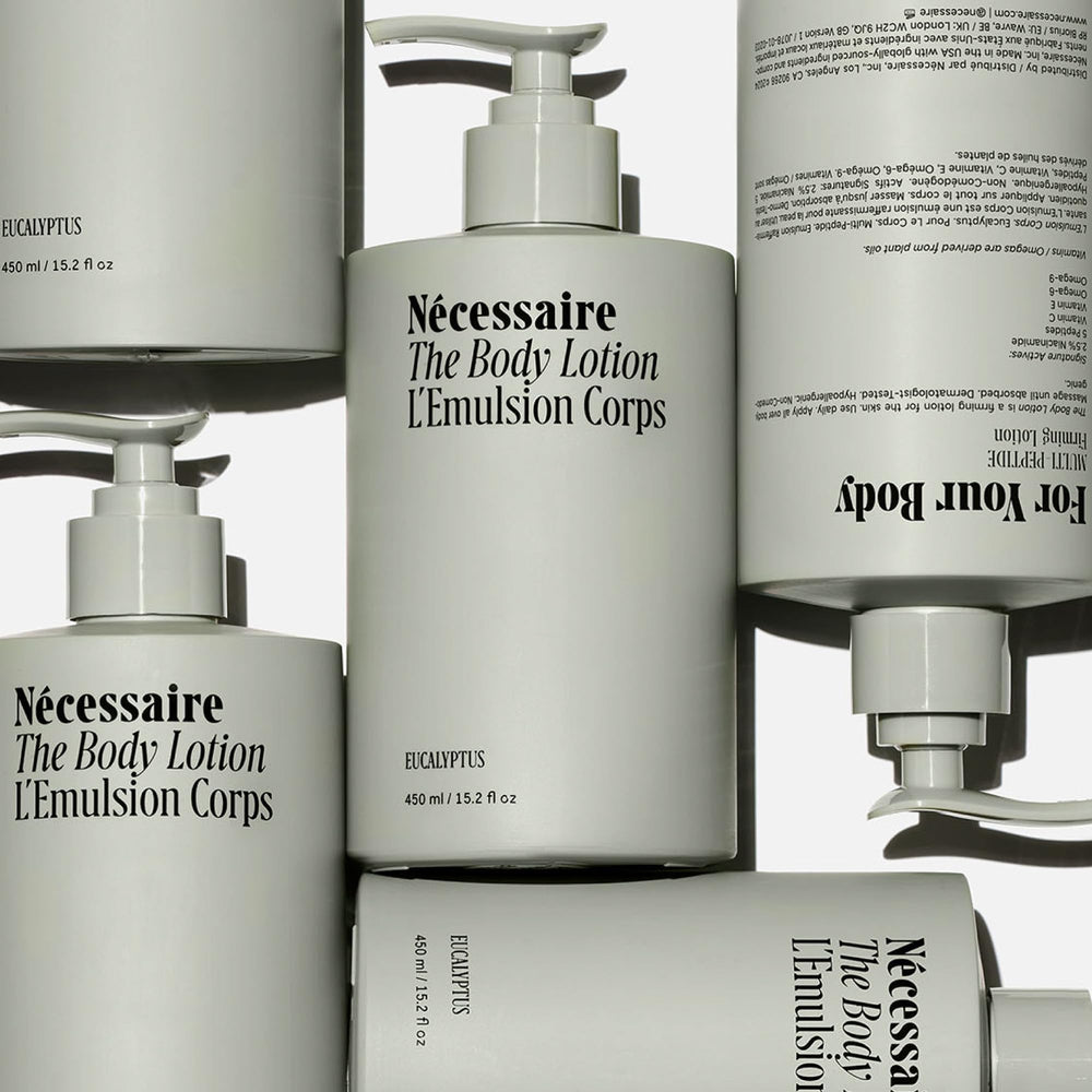 Nécessaire The Body Lotion Eucalyptus swatch highlights lightweight hydration.
