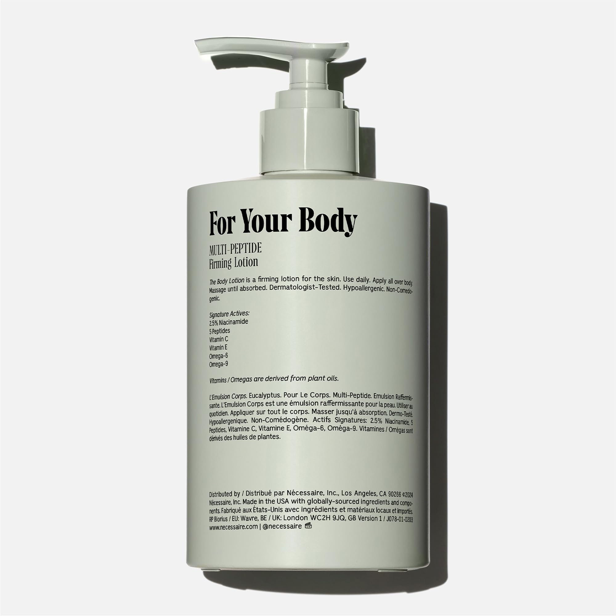Nécessaire The Body Lotion Eucalyptus texture application demonstrates quick absorption.