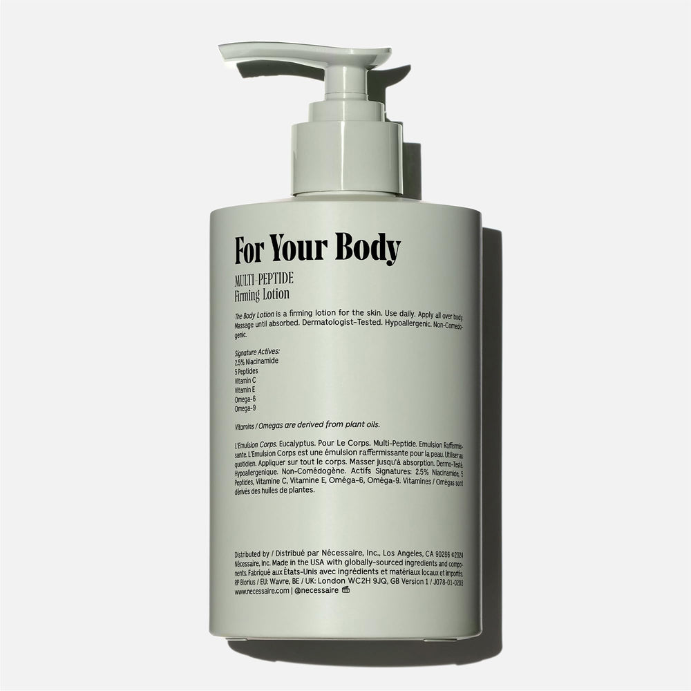 Nécessaire The Body Lotion Eucalyptus texture application demonstrates quick absorption.