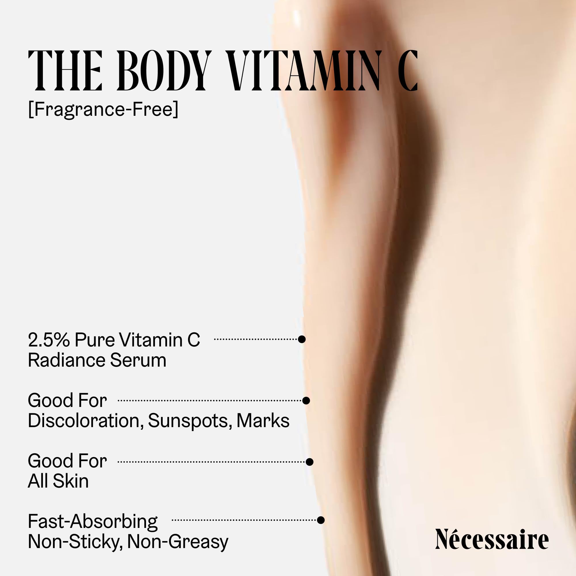 Nécessaire The Body Vitamin C Serum label highlights ingredients and benefits.