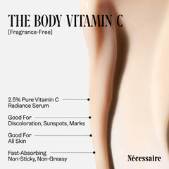 Nécessaire The Body Vitamin C Serum label highlights ingredients and benefits.