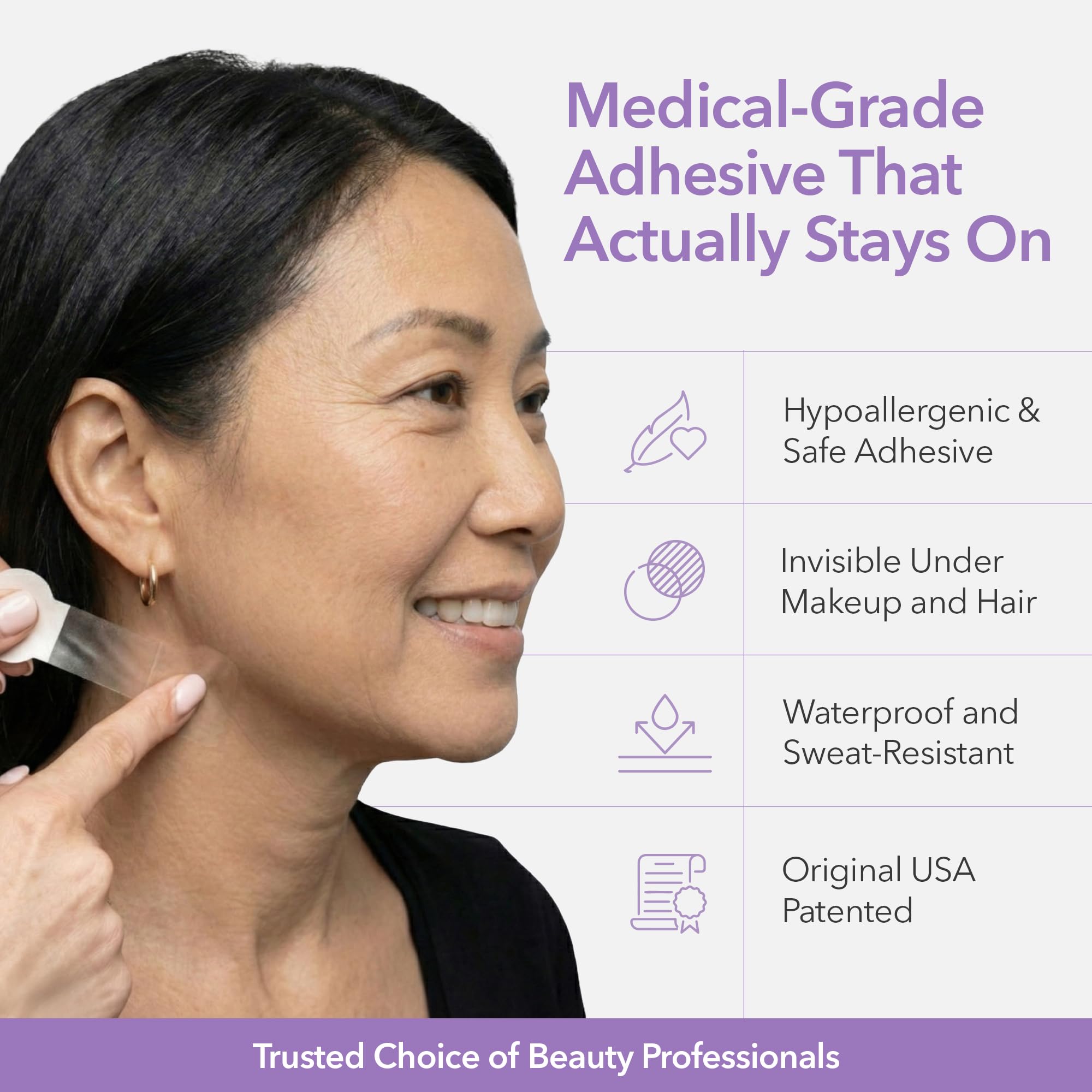 NECK LESS 10-hour hold demonstrates long-lasting confidence during events and shoots.