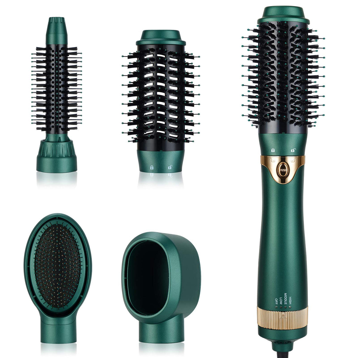 Necmuaih retro green ceramic hair dryer close-up showing stylish finish and ergonomic grip for easy handling.