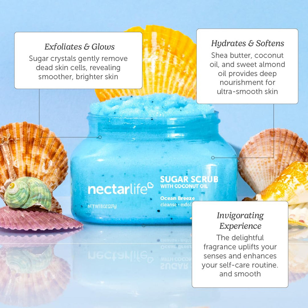 Nectar Bath Treats Sugar Body Scrub Ocean Breeze texture closeup for smoother skin