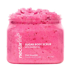 Nectar Life Exfoliating Sugar Scrub bottle closeup, creamy texture for nourished skin