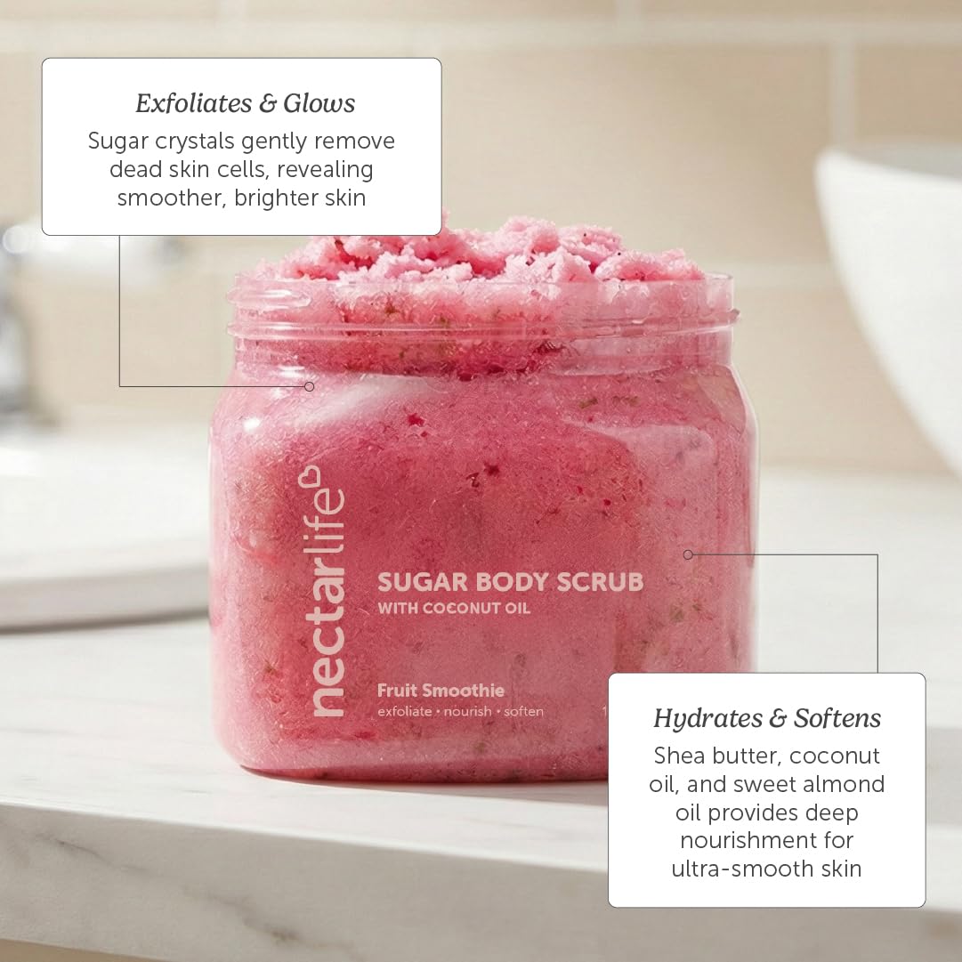 Nectar Life Exfoliating Sugar Scrub pouring into hand for pre shave prep
