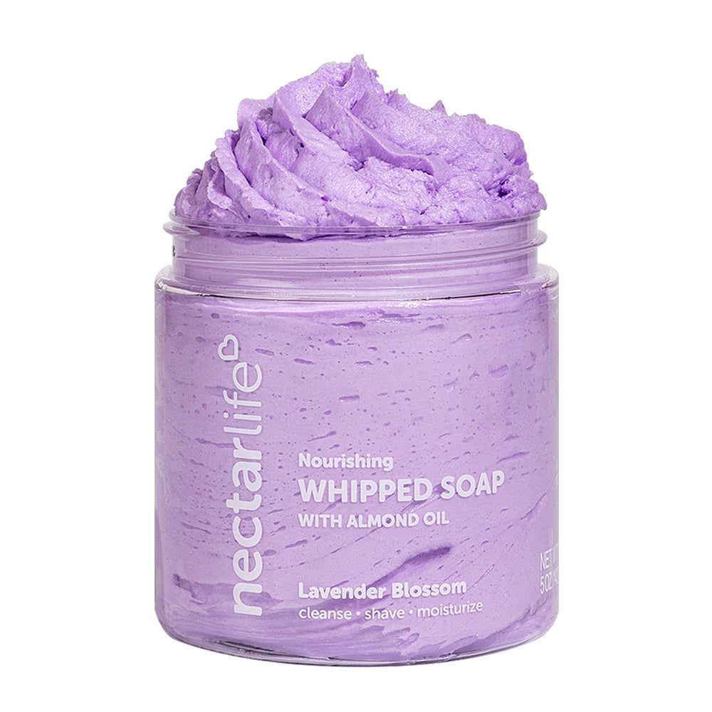 Nectar Life lavender bottle shows luxurious lather for gentle cleansing