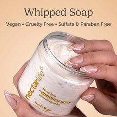 Nectar Life Whipped Soap Vanilla Sugar rich foam lather showcases soothing daily cleansing.