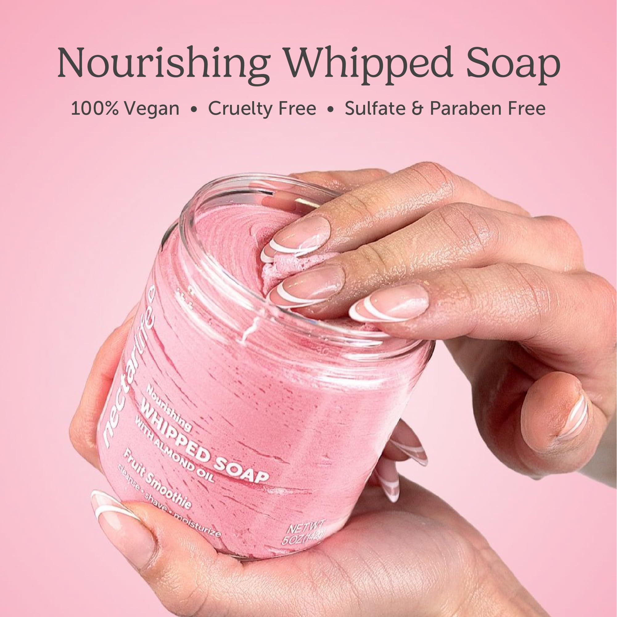 Nectar Life Fruit Smoothie whipped soap jar delivers sweet fruit fragrance and hydrating lather.