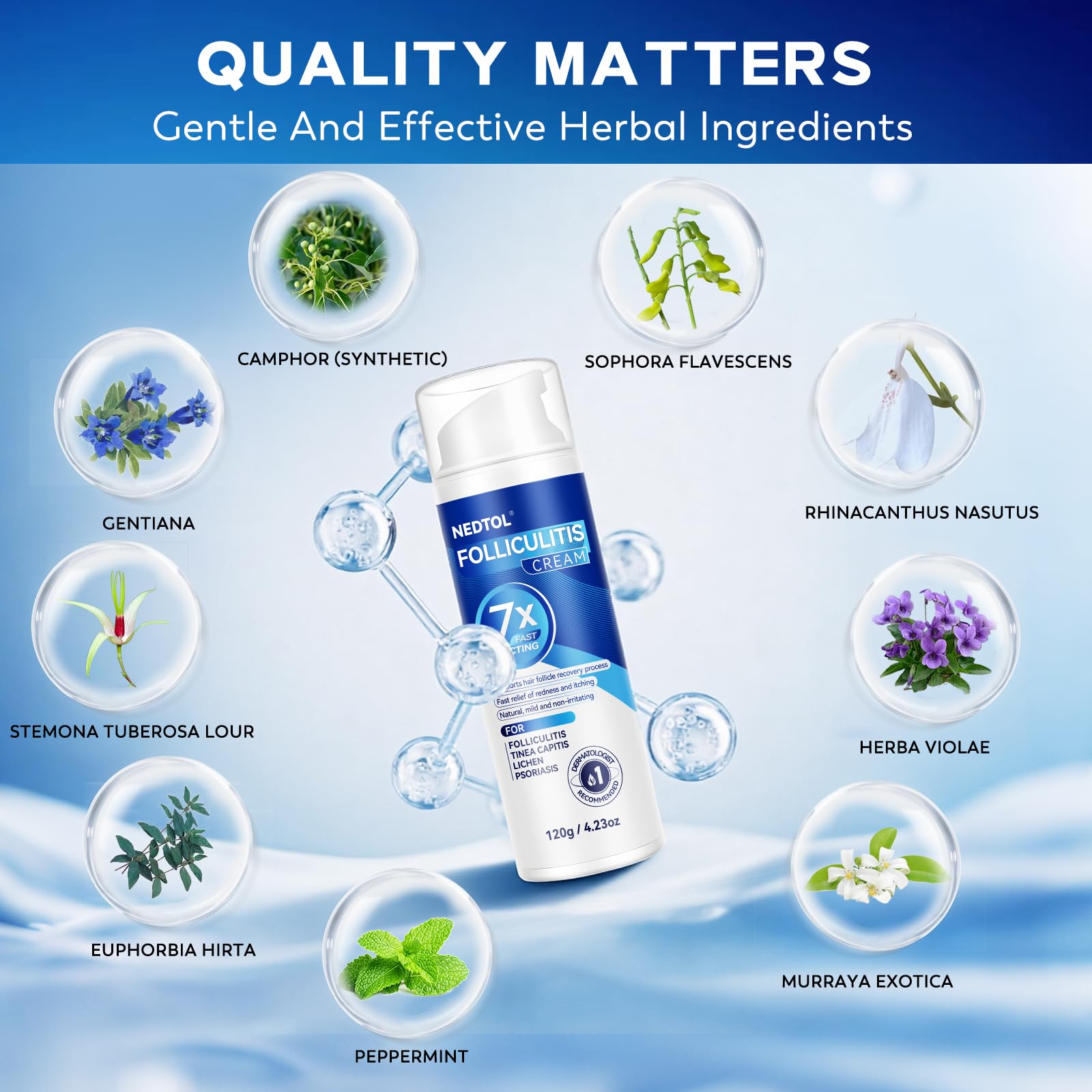 Nedtol herbal extracts soothing blend on skin contact.