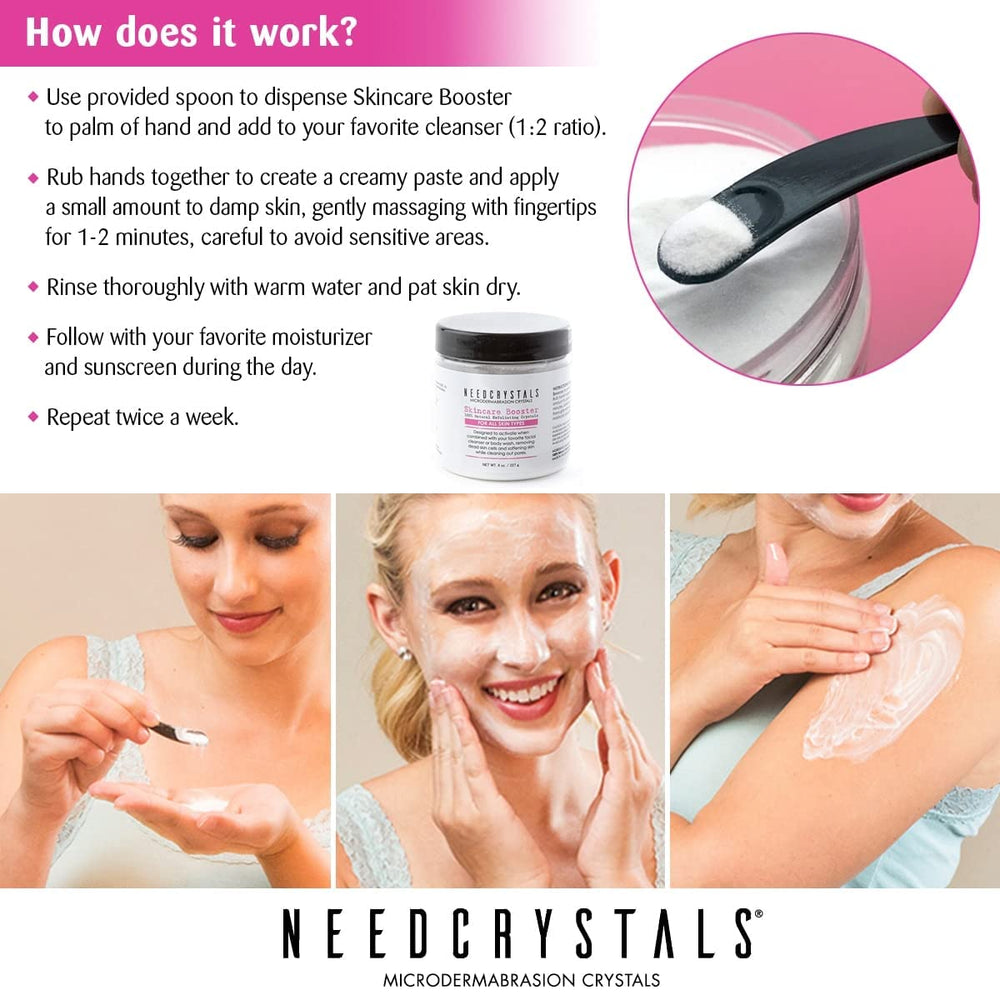 NeedCrystals exfoliating powder dispense shows controlled, mess-free use