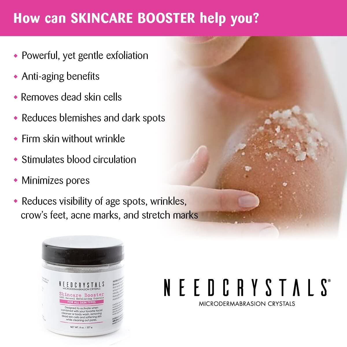 NeedCrystals skin glow radiance shot suggests healthy-looking complexion