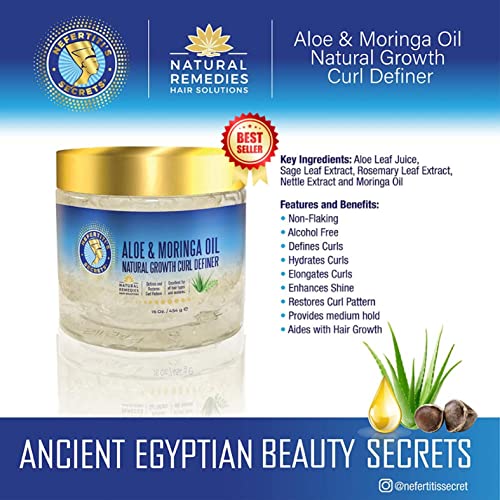 Nefertiti's Secrets moringa oil bottle with leaves signaling nourishment.