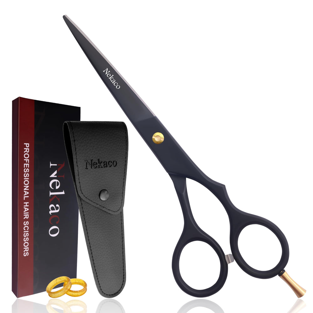 Nekaco 6.5-inch scissors with ergonomic handle for comfortable long sessions.