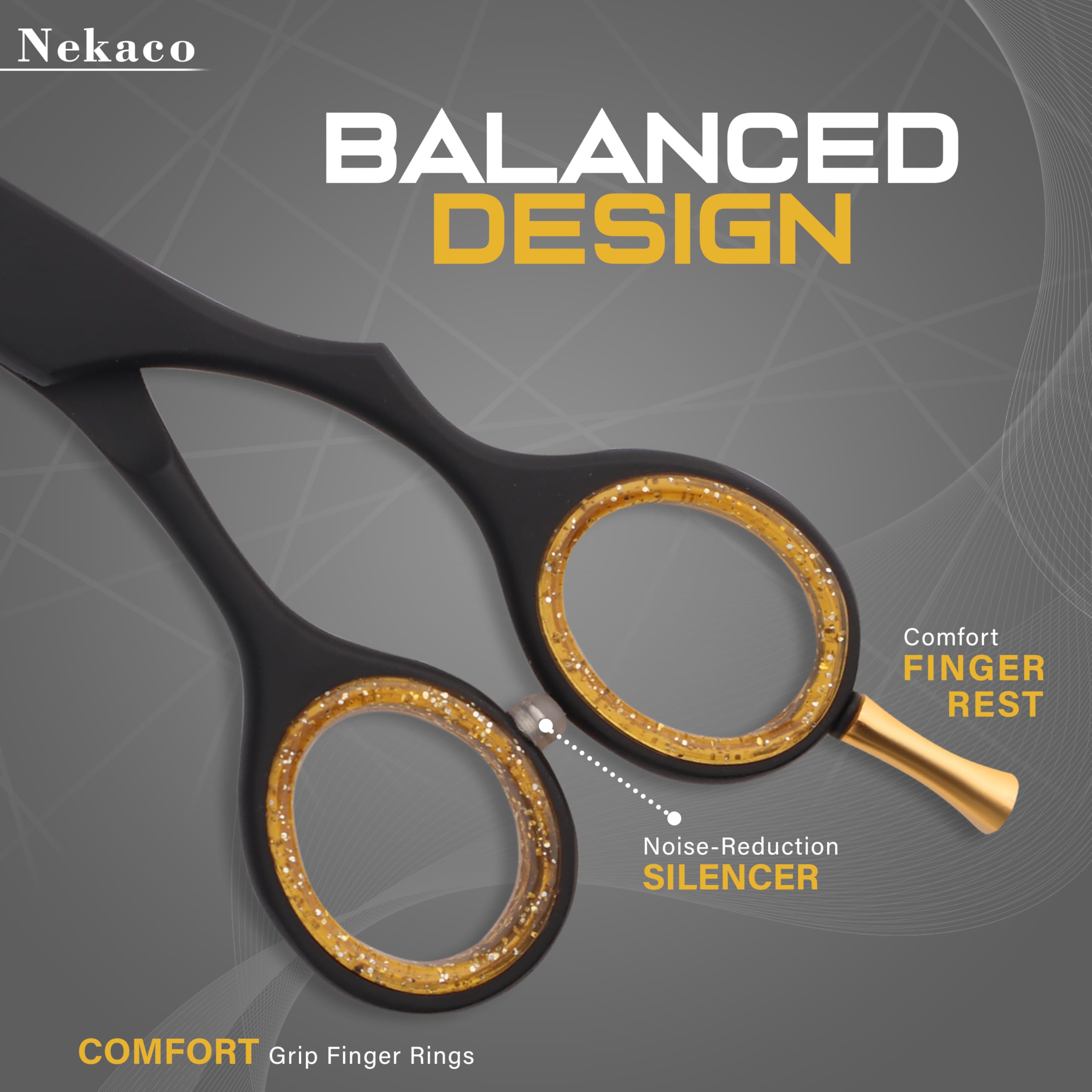 Nekaco black 6.5-inch scissors with matte finish for professional use.