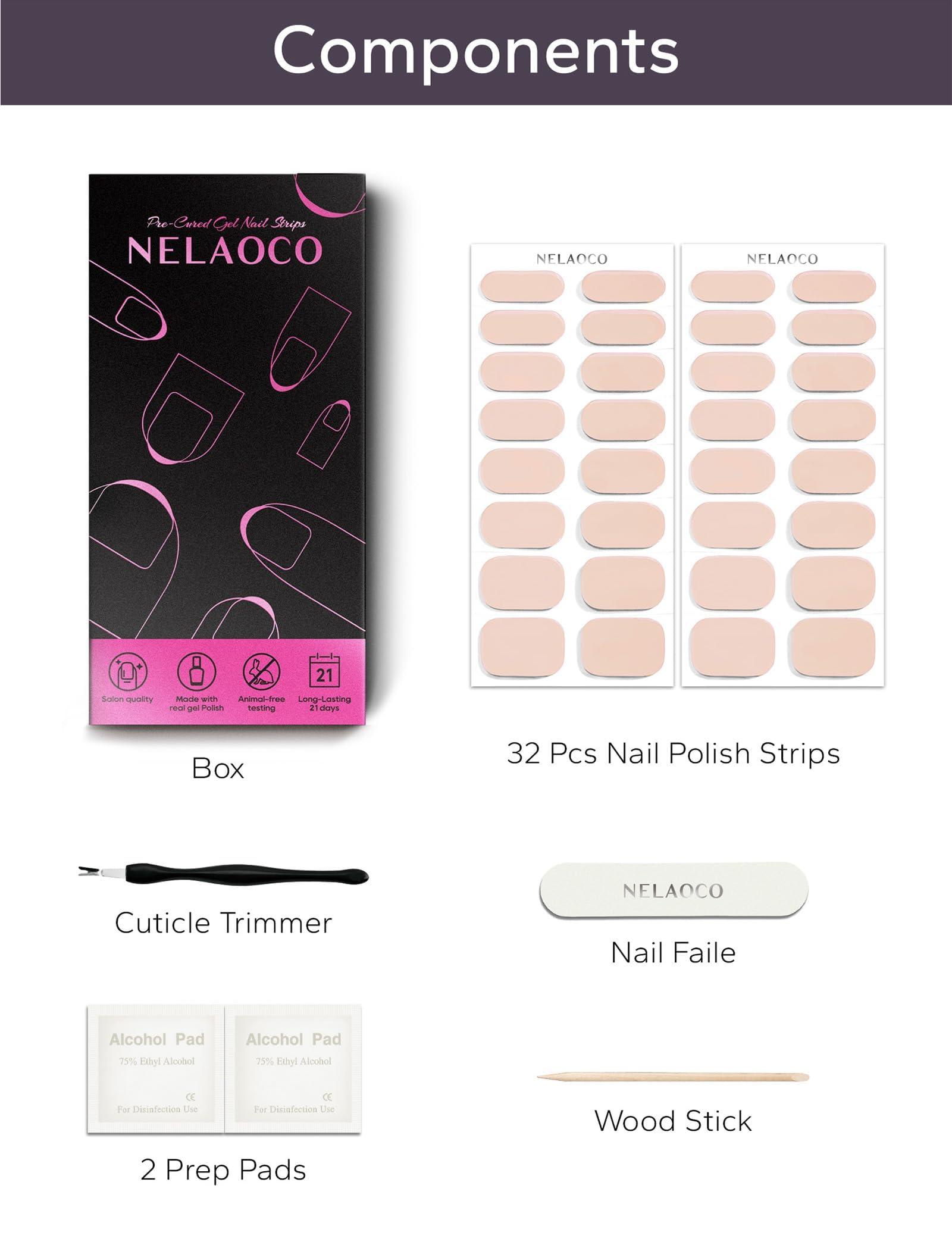 Nelaoco adhesive-fit design ensures smooth edges on nails.