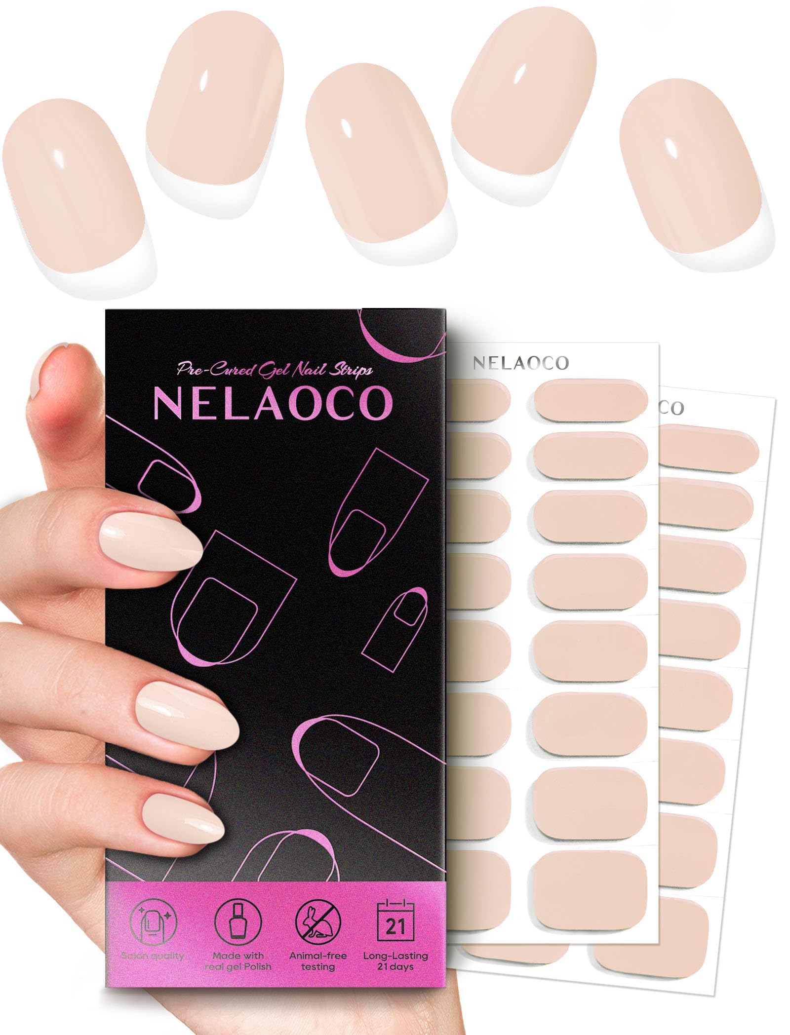 Nelaoco Nail Polish Strips Vanilla White package for at-home salon-quality results.