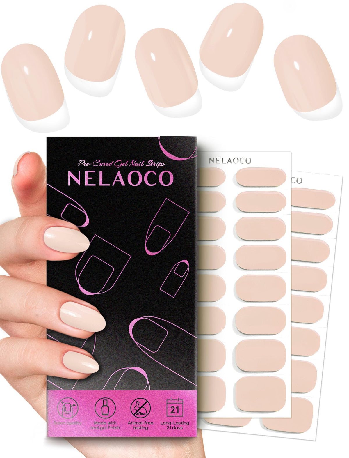 Nelaoco Nail Polish Strips Vanilla White package for at-home salon-quality results.