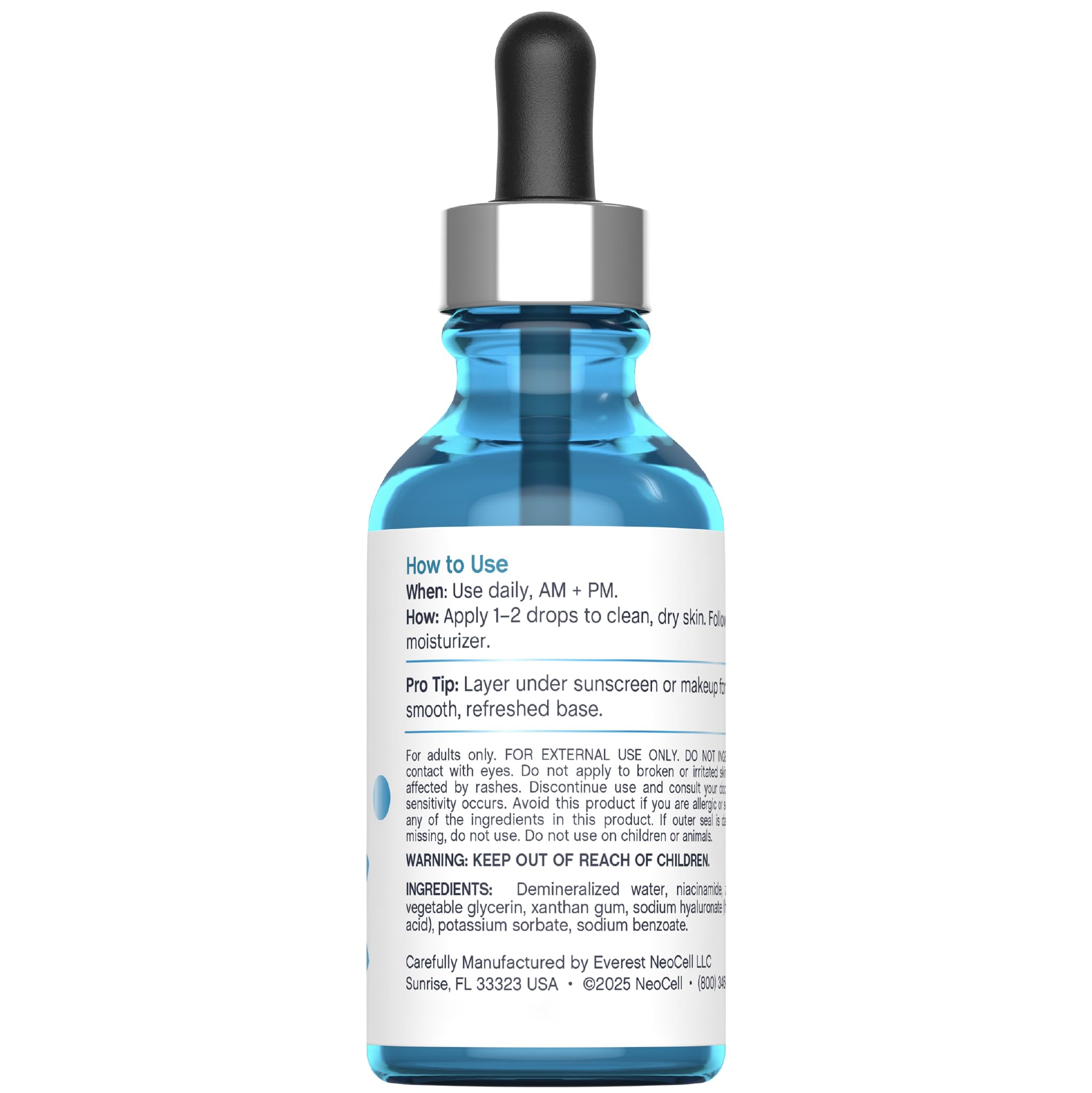 NeoCell Niacinamide Hyaluronic Serum dropper ready to dispense hydration.