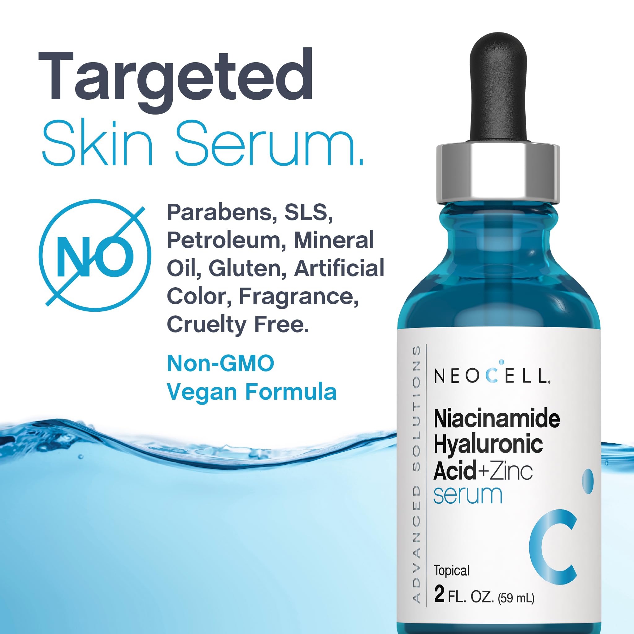 NeoCell Niacinamide Hyaluronic Serum ingredients spotlight with zinc and niacinamide.