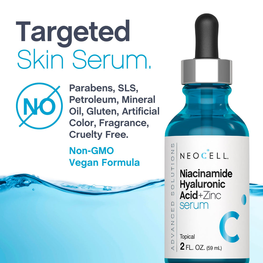 NeoCell Niacinamide Hyaluronic Serum ingredients spotlight with zinc and niacinamide.