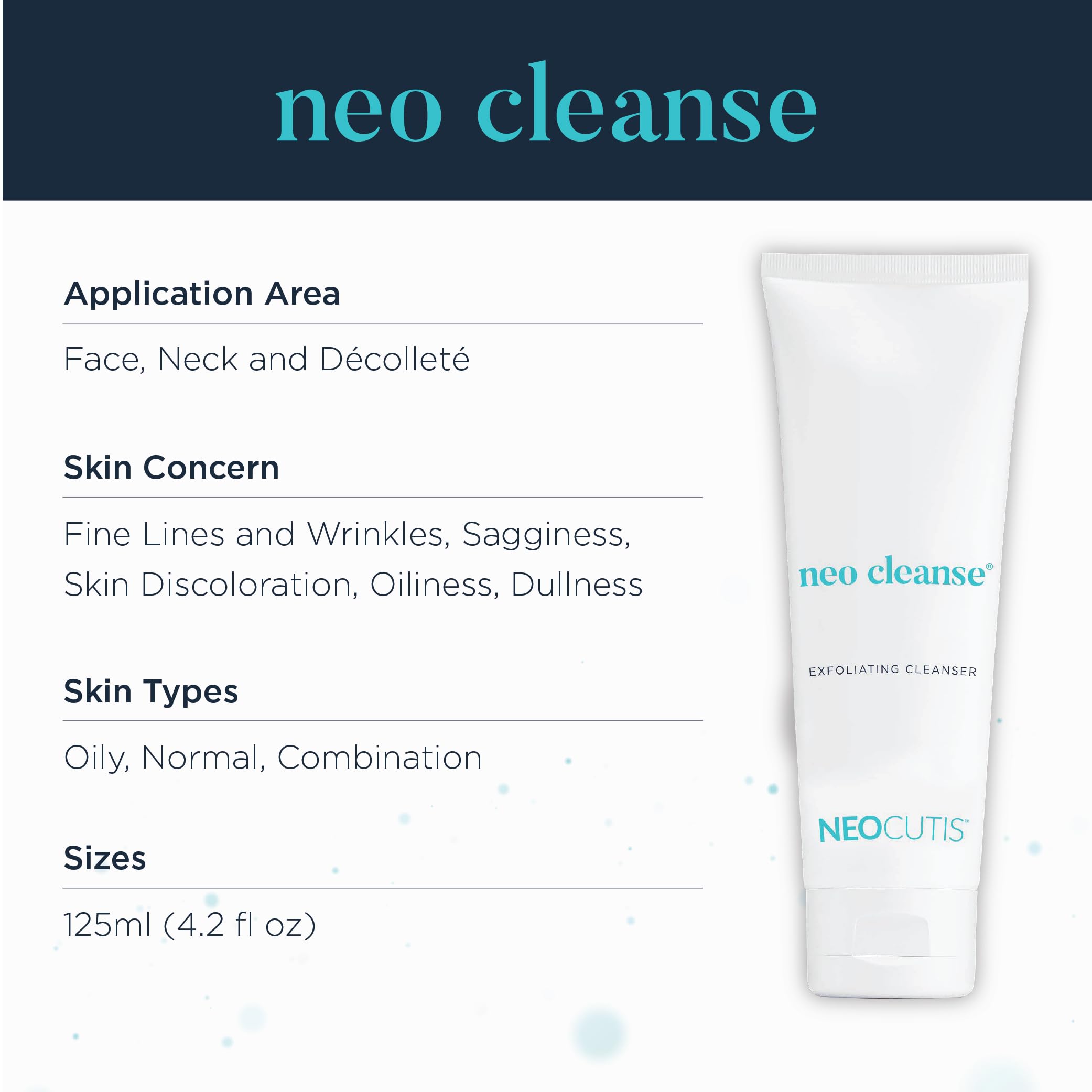 Dermatologist-tested badge on Neocutis Neo Cleanse label.