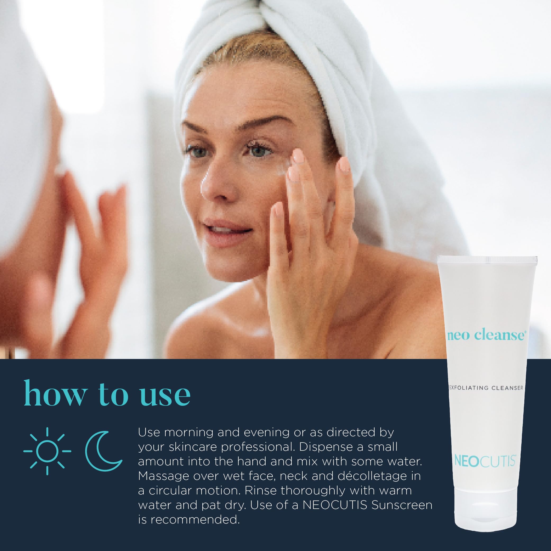 Neo Cleanse shown for normal, oily, or combination skin use.